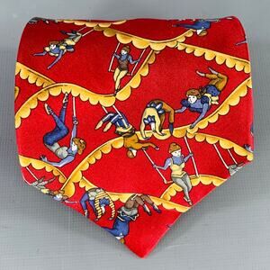 KIESELSTEIN-CORD Red Yellow Blue Trapeze Figures Silk Tie